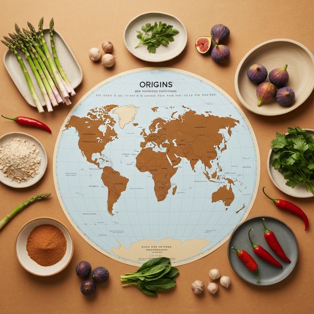 Landkarte mit verschiedenen Herkunftsregionen von Lebensmitteln