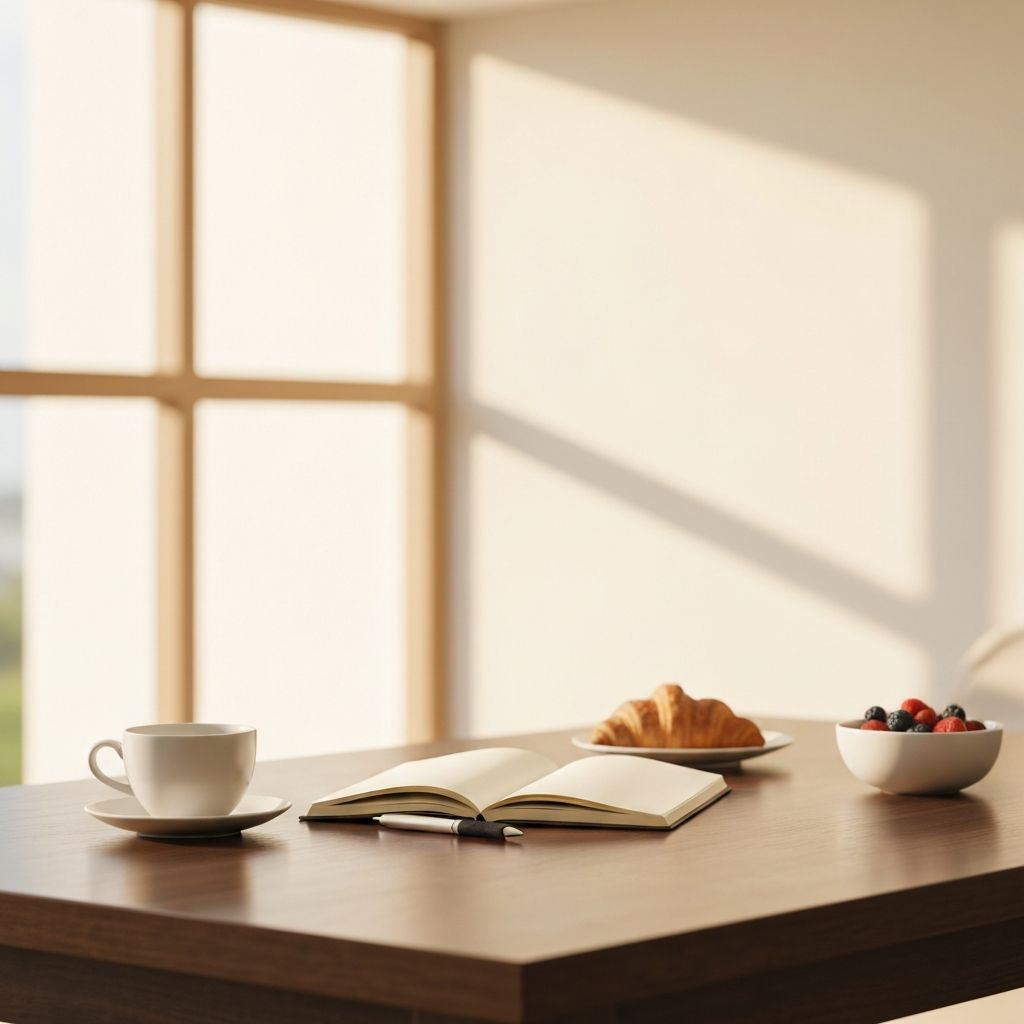 Ruhige Morgenszene mit Kaffee und Planung