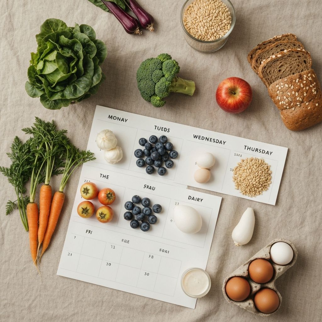 Kalender mit verschiedenen Lebensmitteln für Wochenplanung